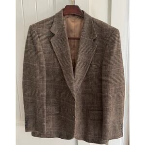 Vintage Andhurst Brown Plaid Tweed Wool Blend Two-Button Sport Coat Blazer 44R